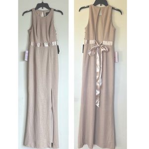 Adrianna Papell Champagne Dress Bridesmaid Wedding Maid of Honor Evening Gown